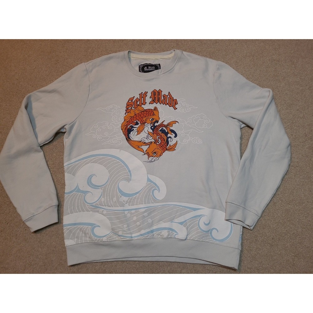 Men's Large L Blind Rooster Crewneck Sweatshirt Tokyo Japan Koi Fish New